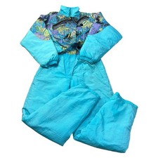 Vintage 90s Retro Ski Suit One Piece Snowsuit Winter Blue Womens Large