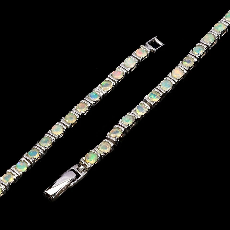 925 Argento Sterling Bracciale Rotondo Fuoco Opale 3mm Naturale Gemma Gioielli 7 - Immagine 3 di 4
