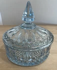 Vtg 60s Indiana Glass Blue Round Depression Candy Dish Diamond Princess Pattern