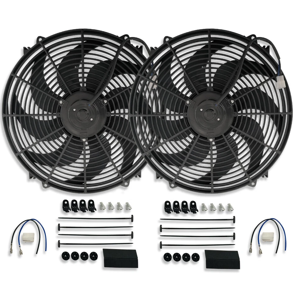 Универсальный электрический вентилятор охлаждения радиатора 16 дюймов с широким изогнутым лезвием 3000 куб. футов/мин GM 2 шт. - Изображение 3 из 4