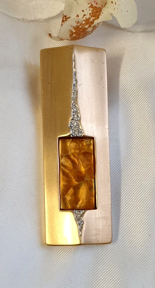 XL großer Stab Anhänger von Pierre Lang Gold vergoldet satiniert Steinbesatz - Bild 2 von 4