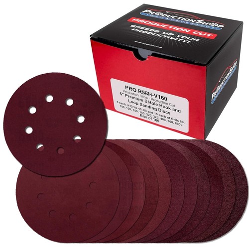 160 Stück 5 Zoll Schleifscheiben 8 Loch rot Variety Pack Körnung, Haken, Schleife Schleifpapier - Bild 3 von 8