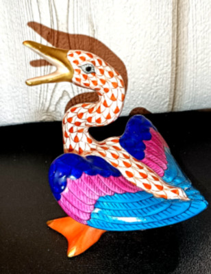 Seltene Herend Ungarn wilde hupende Gans Vogel Figur rostrot Netz #5051