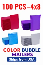 100 Padded Poly Bubble Mailers 4x8 #000 Any Color | Self Seal Shipping Envelopes