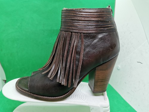 Bed Stu Onset Olivia Peep Toe Fringe Booties Brown Leather Size 9 - Picture 4 of 23