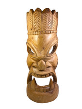 TIKI BAR MASK Hand Carved Free Standing Wooden Primitive Figurine Statue 16"