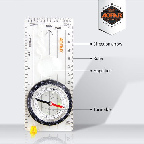 AOFAR Map Compass AF-5D Hiking Camping Backpacking Emergency Outdoor Survival - Picture 2 of 6