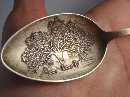 Antique Evangeline Louisiana Oak Tree Benches Sterling Souvenir Spoon 5 5/8" - Picture 10 of 20