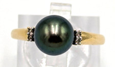 Eleganter Goldring Tahiti-Perle 4kl. Brillanten 14K/0,585 Gelbgold Größe 57