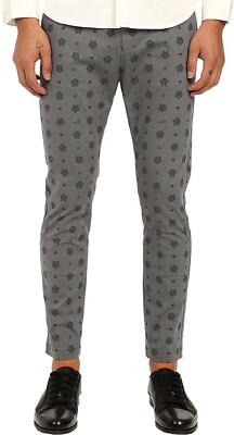 Love Moschino 241137 Mens Logo Print Chino Pants Grey/Black Size 34 US/ 50 IT