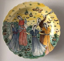 12" Handmade/Painted, Signed Ceramic Plate/Dish, Avanos Turkey, Hangable