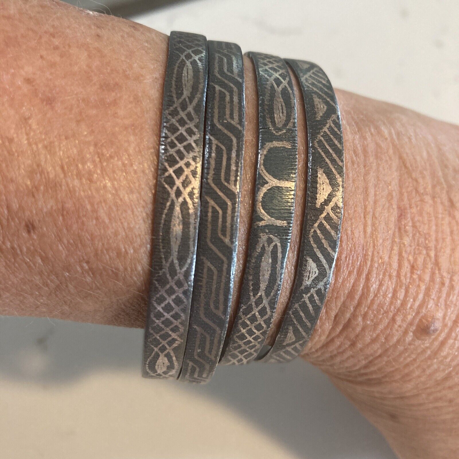 4 Oxidized Metal Patterned Bangle Bracelets - De … - image 2