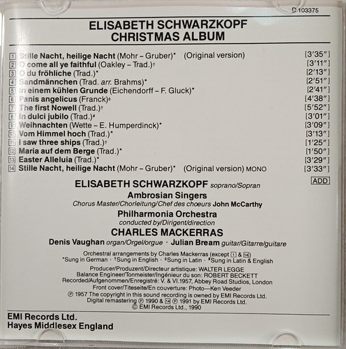 ELISABETH SCHWARZKOPF "Christmas Album" 1957 CD 13-Tracks ~ Digitally Remastered - Picture 3 of 8