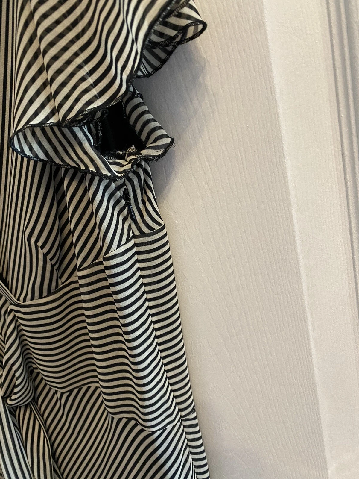 OFF WHITE Marks And Spencer Portfolio Stripe Tea Dress Lined Black Off White 16