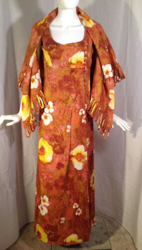 VTG 60s Hawaiian Dress Barkcloth Abstract Floral Print Beach Tiki Sz like XS - S - Picture 1 of 12