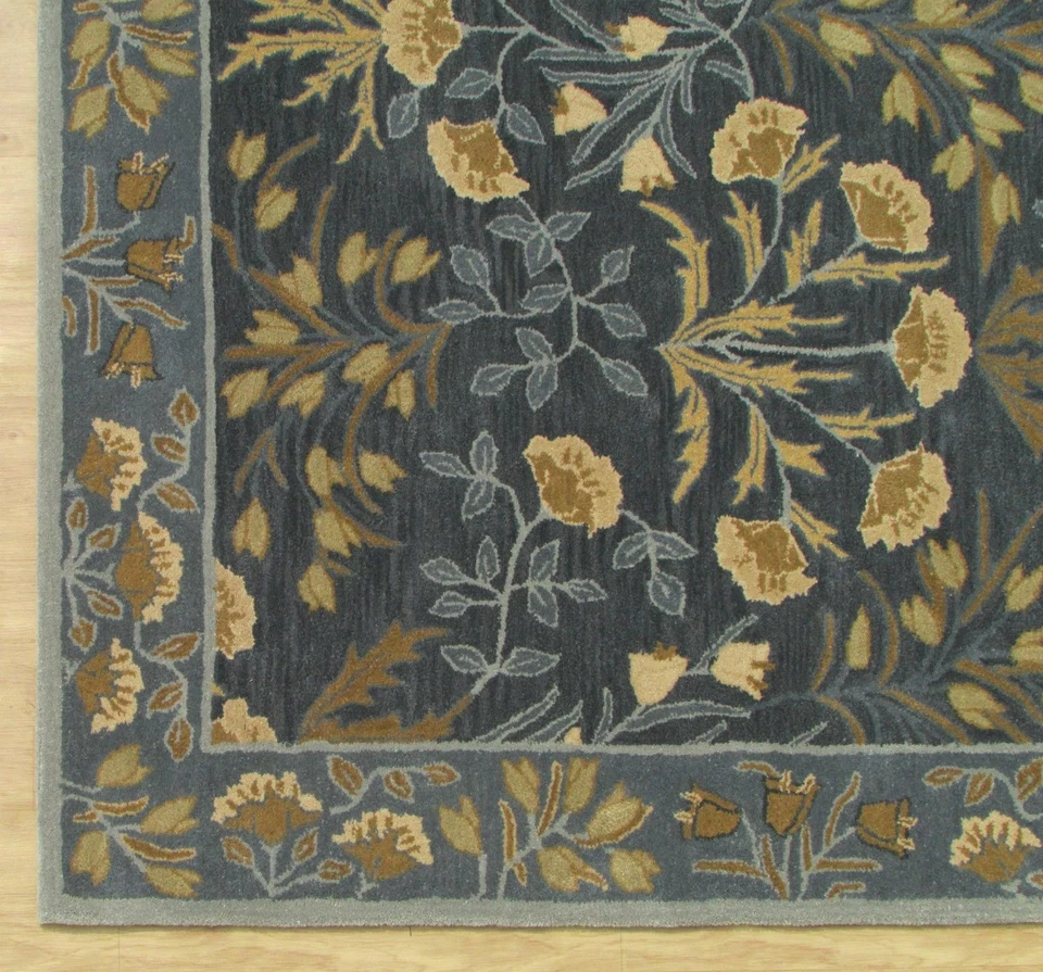 Auténtica alfombra azul Adeline 2.5x9 3x5 5X8 8X10 9X12 alfombra floral azul lana alfombras Foto 4 de 4