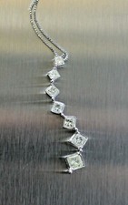 .50 tcw Natural Princess Diamond 14k Solid White Gold Necklace 18 inch