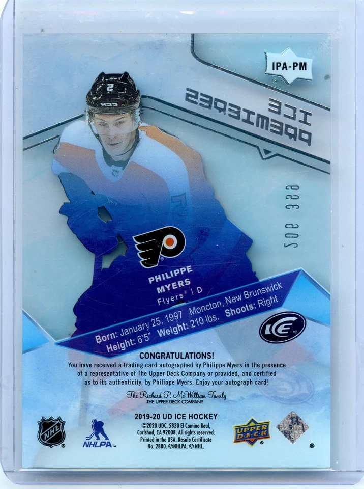  2019-20 Upper Deck Ice Ice Premieres Autographs #IPA-PM Philippe Myers 206/399 - Image 2 of 2