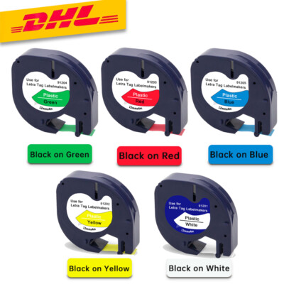 5x kompatibles Dymo Letra Tag Etikettenband 91221-91225 LT-100H XR Plastic 12mm