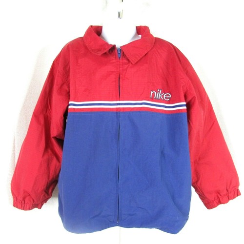 Nike Windbreaker Jacket Boy's M Size 5/6 Full Zip Lined Swoosh Red Blue Vintage? - Picture 2 of 6