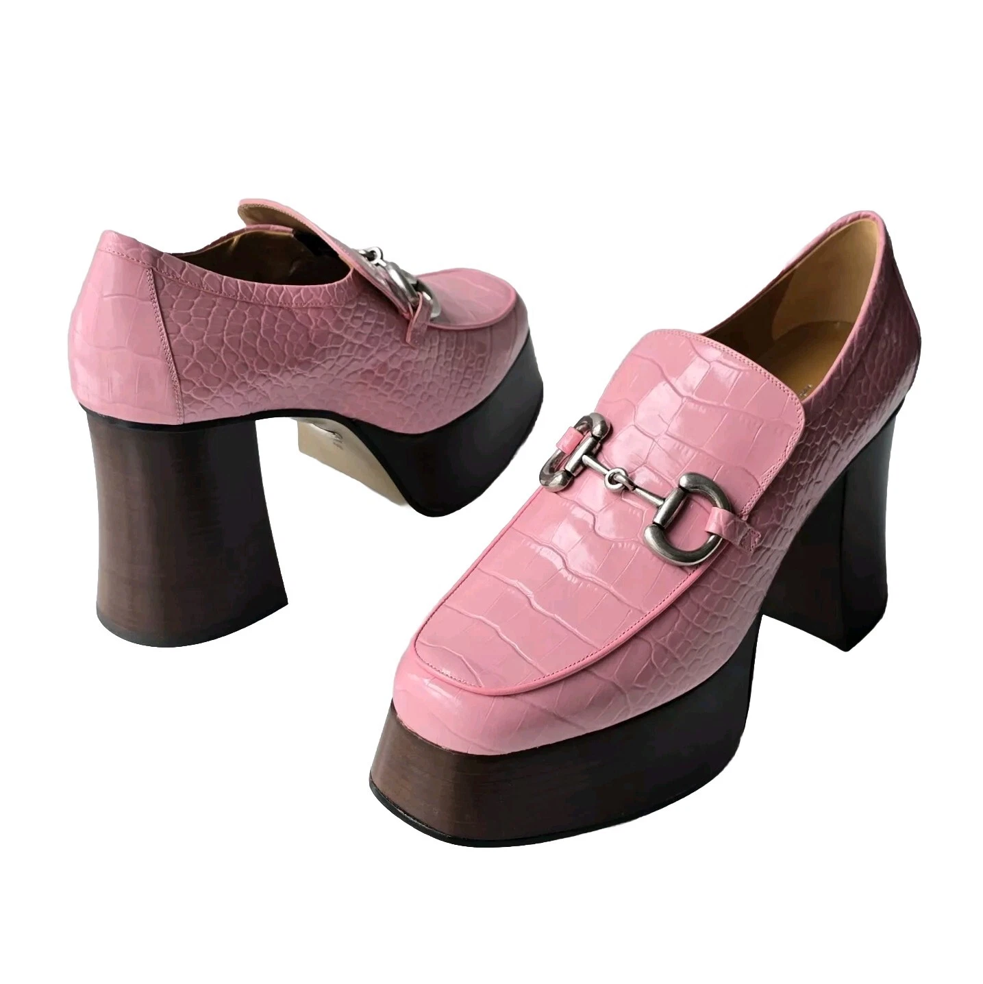 Escarpins à plateforme en cuir croco rose GUCCI 40 10 chaussures logo Horsebit magnifiques