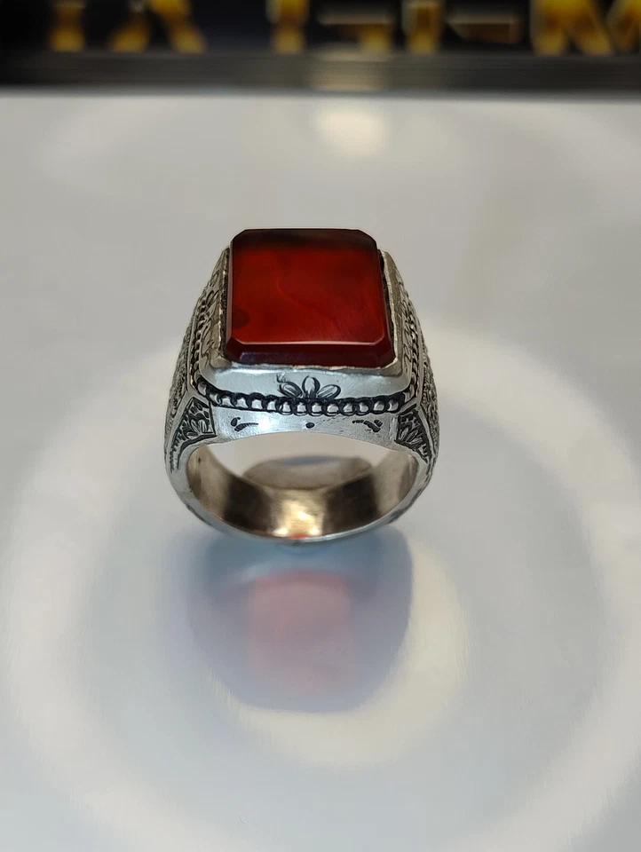 Unique Handmade Persian Silver Ring (Red Yemeni Agate ) 925 Silver - Image 4 of 4