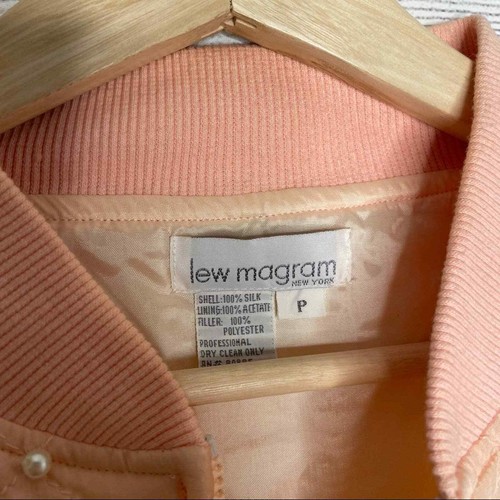 lew magram Vintage 100% Silk Peachy Pink Quilted Pearl Bomber Jacket S - Picture 5 of 10