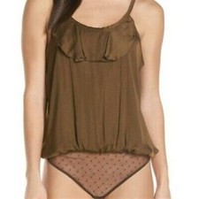 Free People Women's 186121 Not Tired Bodysuit Army Size M