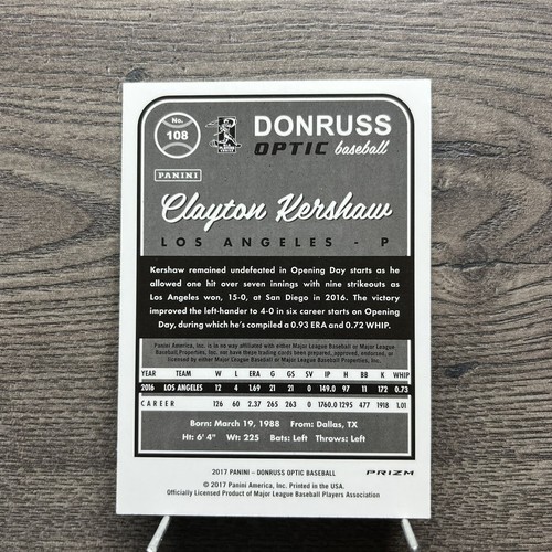 2017 Donruss Optic Pink #108 Clayton Kershaw - Picture 2 of 2