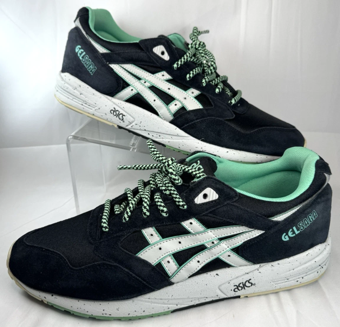 Asics Gel Saga nero verde menta bianco H137K taglia 11 uomo US OTTIME CONDIZIONI verde acqua