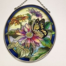 AMIA Stain Glass Multicolored Sun Catcher Flowers Butterfly Window Hanging