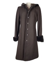 Donnybrook Dark Brown Women Faux Fur Collar Cuffs Size 12 Wool Jacket/ Coat