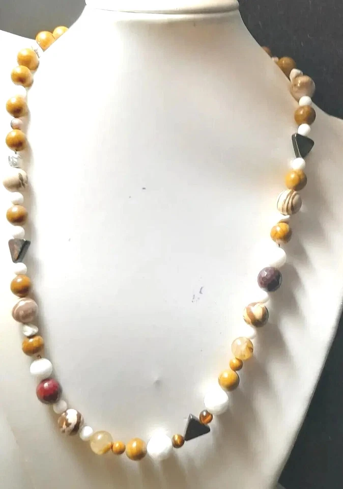 Nuevo único grueso a juego piedras naturales blanco marrón #joyería artística #collar
