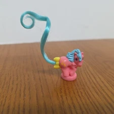 VTG My Little Pony Petite Ponies Flurry Pink Pony With Blue Ponytail Yellow Bow