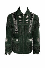Men's Western Suede Fringe Jacket Native American Style Cowboy Leather Coat