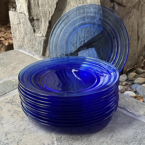12 Pc Set Vintage Hazel Atlas Moderntone Cobalt Blue 9” dinner plate Depression