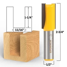 11/16" Diameter X 1-1/4" Height Straight Router Bit - 1/2" Shank - Yonico 14013