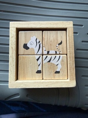 BeginAgain Wooden Cube Puzzle Safari Animals 4 Block Kids Toy