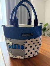 Handmade Mini Tote Bag, Denim, Polka Dot, Cat Pattern, Walking Bag