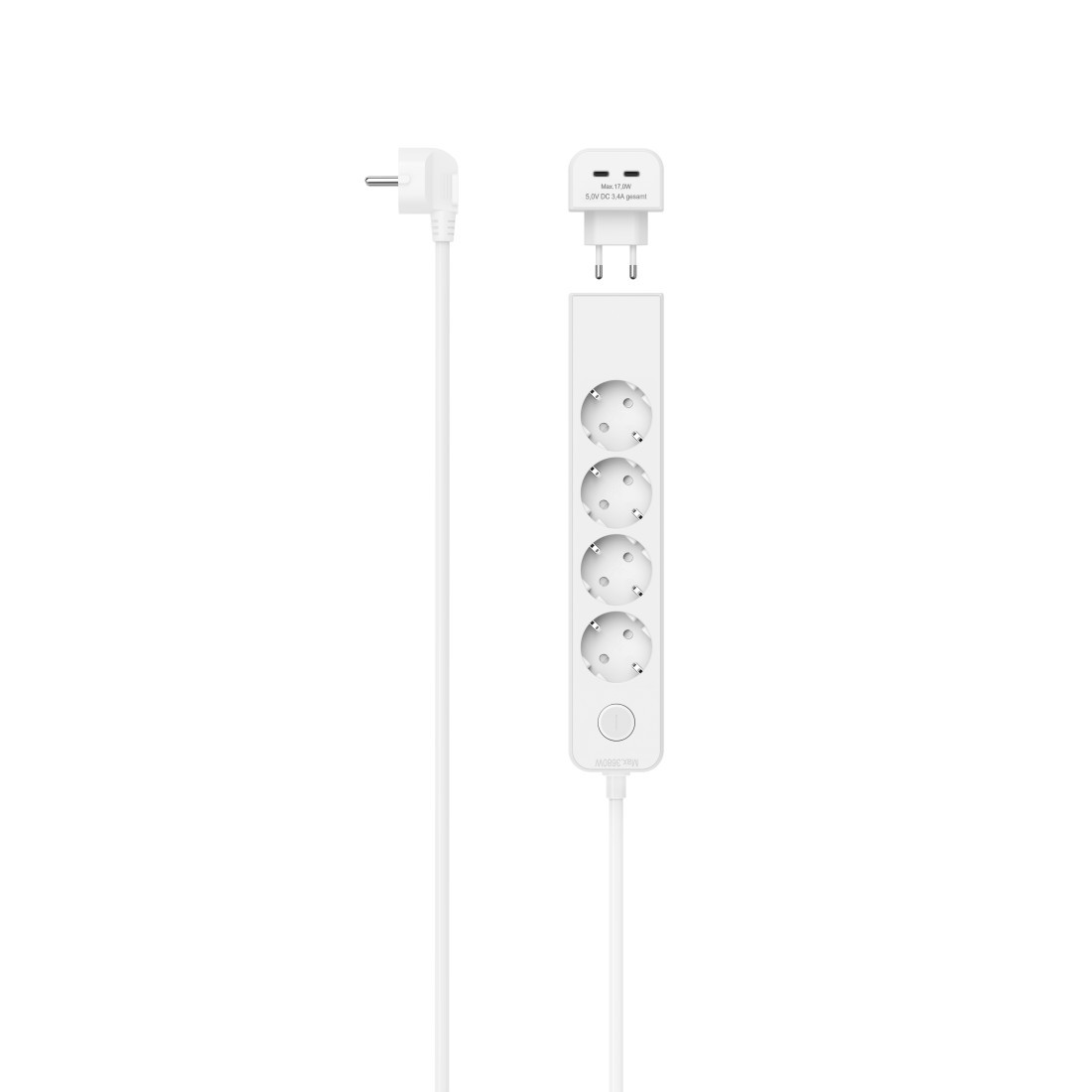 Multiprise 5 prises terre cordon 1,4m avec double USB blanc 17W