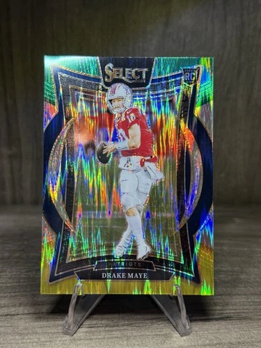 2024 Panini Select - Concourse Drake Maye #27 Green & Yellow Shock Prizm (RC)