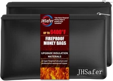 6400℉ Fireproof and Waterproof Money Bags 2pcs with Zipper,11''x6.3'' Firepro...