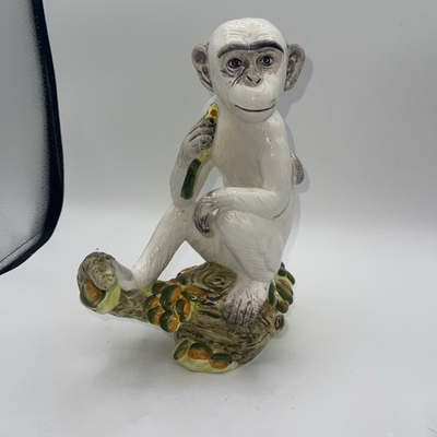 #ad HOLLYWOOD REGENCY Italian Ceramic Monkey DRAPER MCM Kitsch Hand Painted 10.5” $162.80