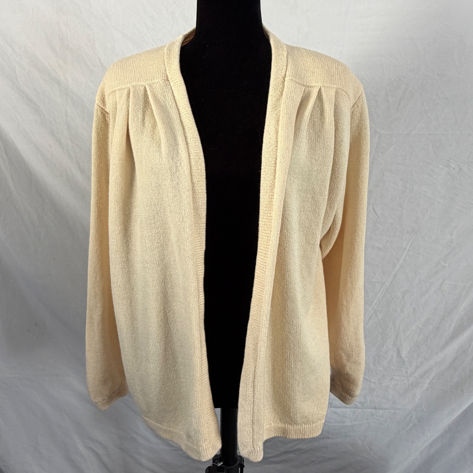 VTG ST. JOHN Marie Gray Ivory Santana Knit open front cardigan size 14 USA AS IS