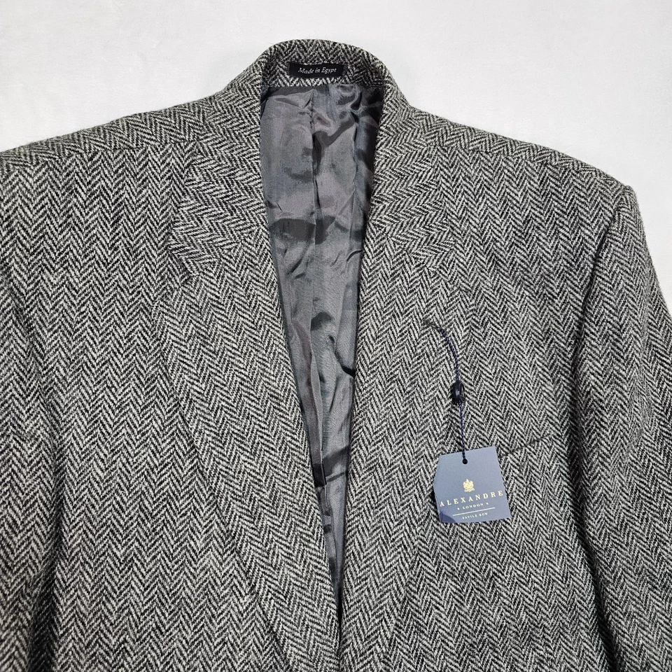 Alexandre London Harris Tweed Sport Coat Mens 48L Herringbone Blazer NWT Blk Gry - Image 4 of 4