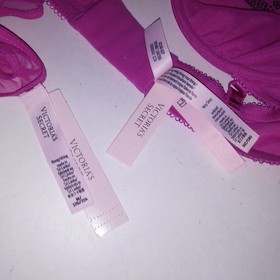 Victoria Secret Bra Set 36C Unlined Demi Medium Thong Panty Pink Shine Strap New