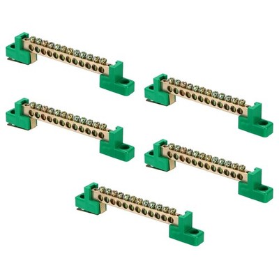 5 PCS Ground Bus Bar Terminal Brass 12 Positions Block Electric Box Green