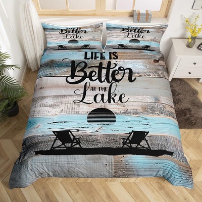 Lake House Bedding Set King Size, Rustic Farmhouse Comforter Cover For Teens ...
