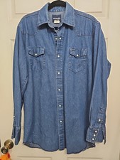 Vintage Wrangler Denim Pearl Snap Button Shirt Mens 16 1/2  37