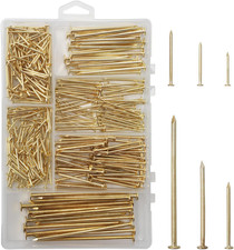 6 Sizes Gold Hardware Nails Assortment Kit, 358Pcs, Brass Plated, Nails for Hang